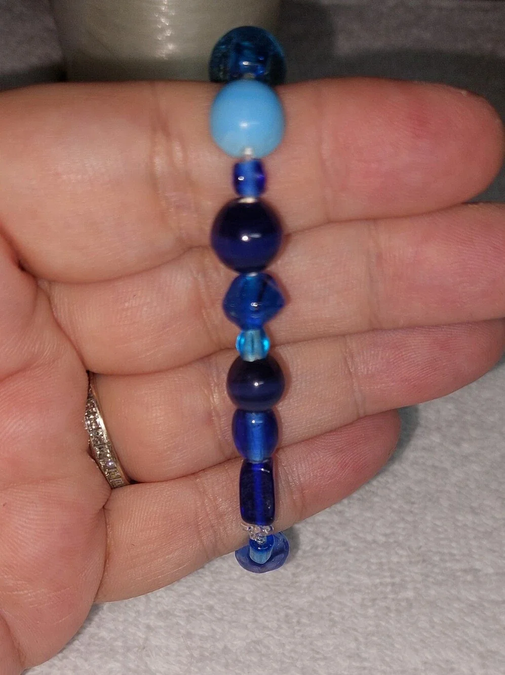 Blue Mixed- Glass Bead Women's Bracelet Stretch 6-7 Inch Handmade